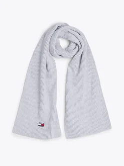 Czapki I Szaliki*Tommy Hilfiger Prążkowany Szalik Z Naszywką Heritage SILVER GREY HTR