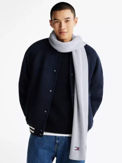 Czapki I Szaliki*Tommy Hilfiger Prążkowany Szalik Z Naszywką Heritage SILVER GREY HTR