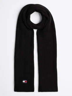 Czapki I Szaliki*Tommy Hilfiger Prążkowany Szalik Z Naszywką Heritage BLACK