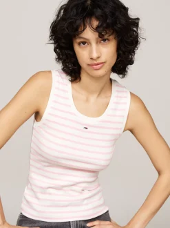 T-Shirty*Tommy Hilfiger Prążkowany Top Bez Rękawów W Bretońskie Paski BALLET PINK / MULTI