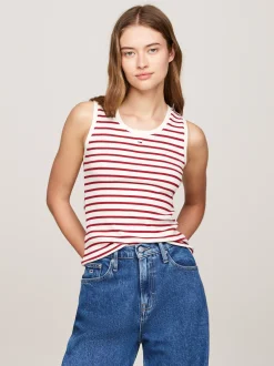 T-Shirty*Tommy Hilfiger Prążkowany Top Bez Rękawów W Bretońskie Paski REGATTA RED / MULTI