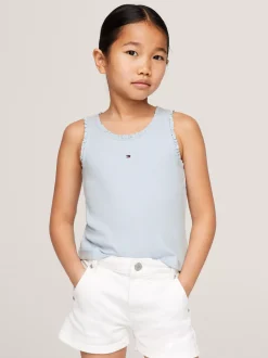Topy I T-Shirty*Tommy Hilfiger Prążkowany Top Z Kolekcji Essential BREEZY BLUE