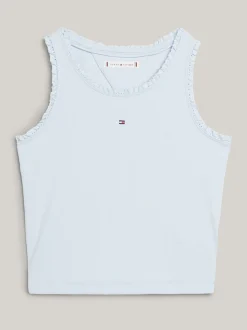 Topy I T-Shirty*Tommy Hilfiger Prążkowany Top Z Kolekcji Essential BREEZY BLUE