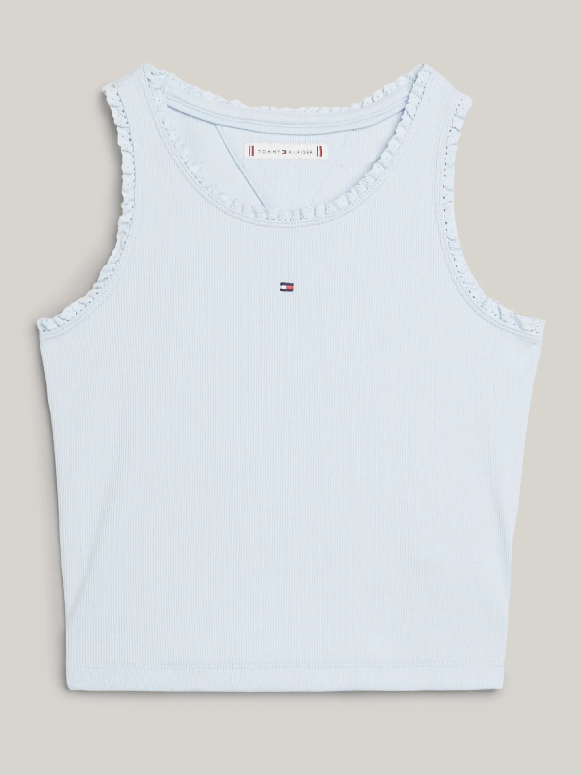 Topy I T-Shirty*Tommy Hilfiger Prążkowany Top Z Kolekcji Essential BREEZY BLUE