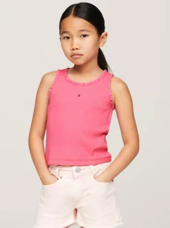 Topy I T-Shirty*Tommy Hilfiger Prążkowany Top Z Kolekcji Essential GLAMOUR PINK