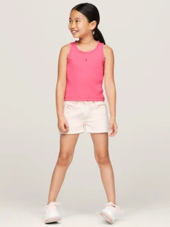 Topy I T-Shirty*Tommy Hilfiger Prążkowany Top Z Kolekcji Essential GLAMOUR PINK
