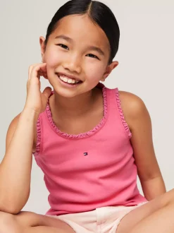 Topy I T-Shirty*Tommy Hilfiger Prążkowany Top Z Kolekcji Essential GLAMOUR PINK