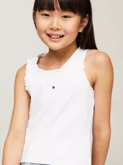 Topy I T-Shirty*Tommy Hilfiger Prążkowany Top Z Kolekcji Essential WHITE