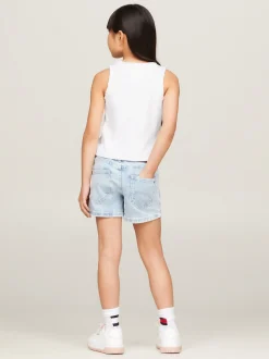 Topy I T-Shirty*Tommy Hilfiger Prążkowany Top Z Kolekcji Essential WHITE
