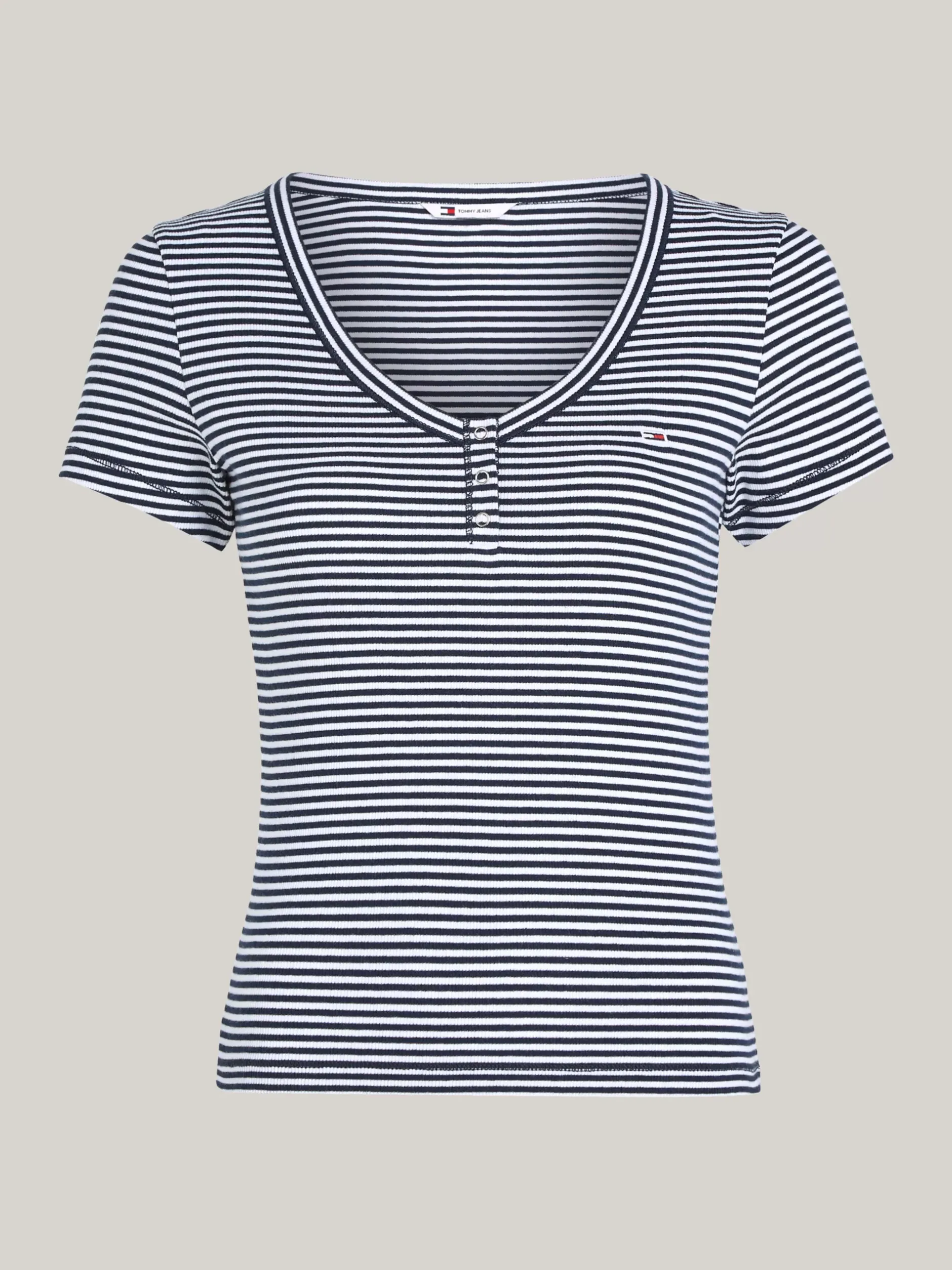 T-Shirty*Tommy Hilfiger Prążkowany T-shirt Z Dekoltem Henley DARK NIGHT NAVY / MULTI