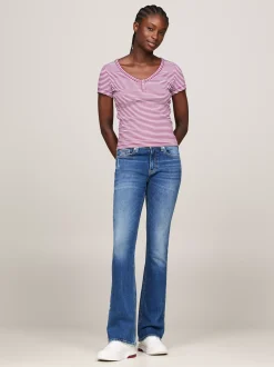T-Shirty*Tommy Hilfiger Prążkowany T-shirt Z Dekoltem Henley VALLEY GRAPE / MULTI
