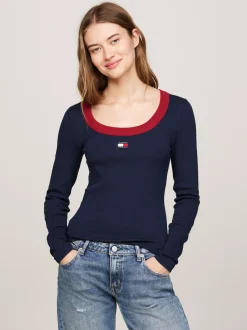 T-Shirty*Tommy Hilfiger Prążkowany T-shirt Z Długim Rękawem DARK NIGHT NAVY