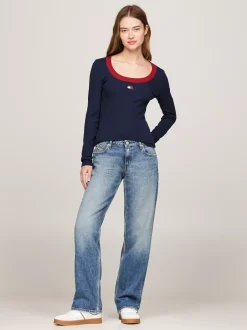 T-Shirty*Tommy Hilfiger Prążkowany T-shirt Z Długim Rękawem DARK NIGHT NAVY
