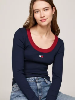 T-Shirty*Tommy Hilfiger Prążkowany T-shirt Z Długim Rękawem DARK NIGHT NAVY