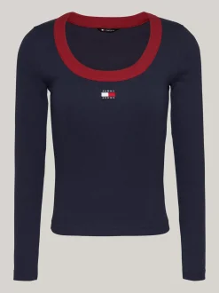 T-Shirty*Tommy Hilfiger Prążkowany T-shirt Z Długim Rękawem DARK NIGHT NAVY