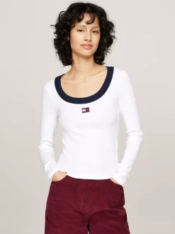 T-Shirty*Tommy Hilfiger Prążkowany T-shirt Z Długim Rękawem WHITE