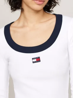 T-Shirty*Tommy Hilfiger Prążkowany T-shirt Z Długim Rękawem WHITE
