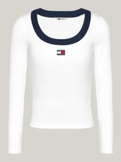 T-Shirty*Tommy Hilfiger Prążkowany T-shirt Z Długim Rękawem WHITE