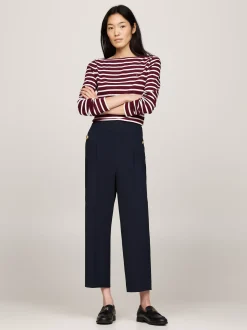 T-Shirty*Tommy Hilfiger Prążkowany T-shirt Z Długim Rękawem BRETON STP DEEP ROUGE/ ECRU