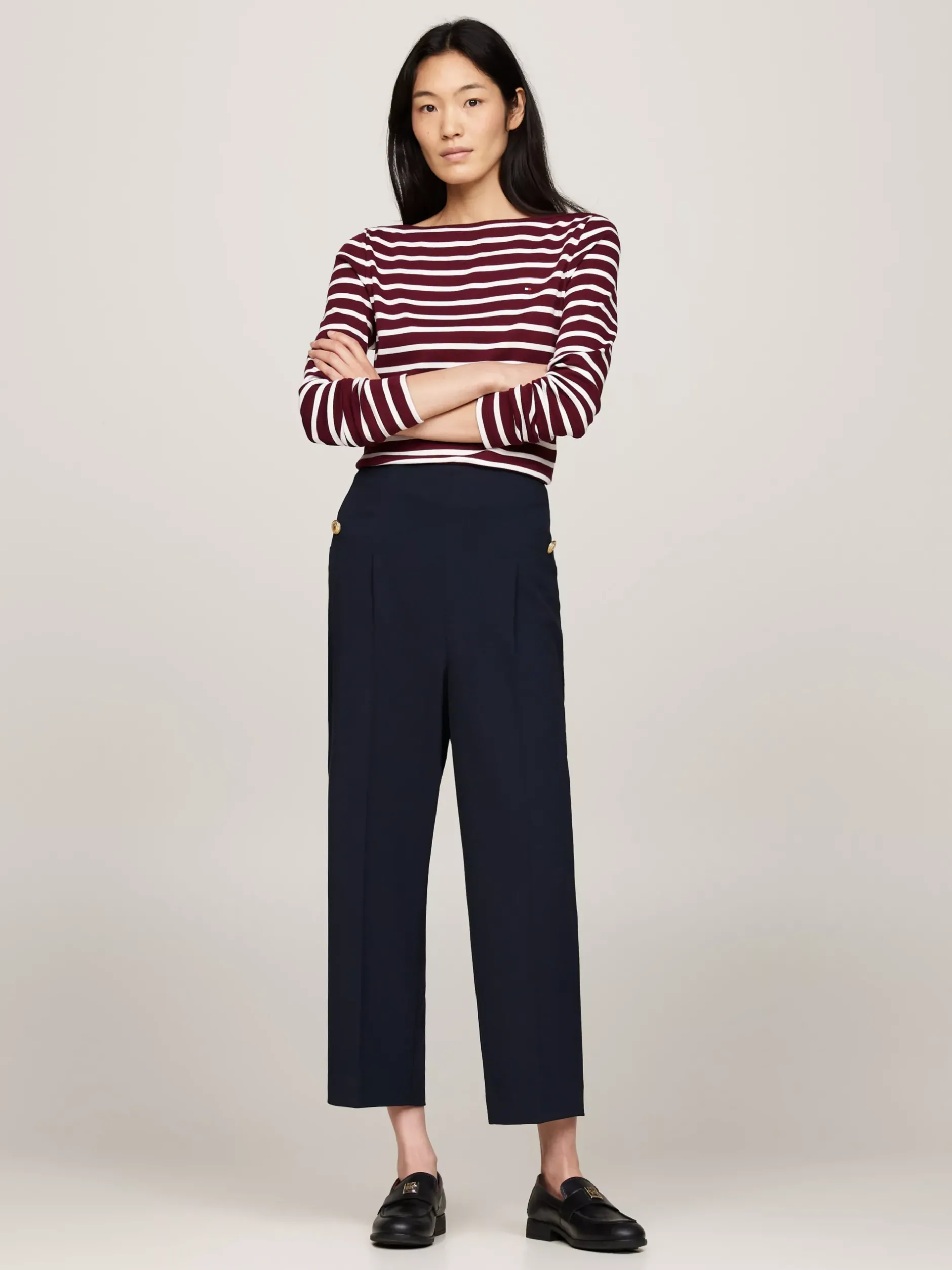 T-Shirty*Tommy Hilfiger Prążkowany T-shirt Z Długim Rękawem BRETON STP DEEP ROUGE/ ECRU