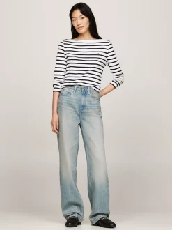 T-Shirty*Tommy Hilfiger Prążkowany T-shirt Z Długim Rękawem BRETON ECRU/DESERT SKY