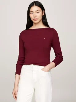 T-Shirty*Tommy Hilfiger Prążkowany T-shirt Z Długim Rękawem DEEP ROUGE