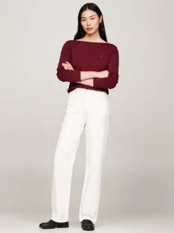 T-Shirty*Tommy Hilfiger Prążkowany T-shirt Z Długim Rękawem DEEP ROUGE
