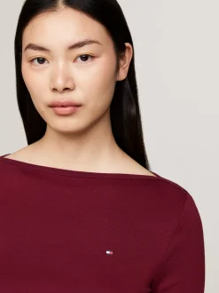 T-Shirty*Tommy Hilfiger Prążkowany T-shirt Z Długim Rękawem DEEP ROUGE