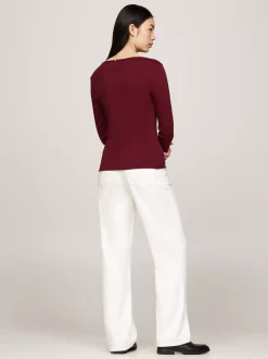 T-Shirty*Tommy Hilfiger Prążkowany T-shirt Z Długim Rękawem DEEP ROUGE