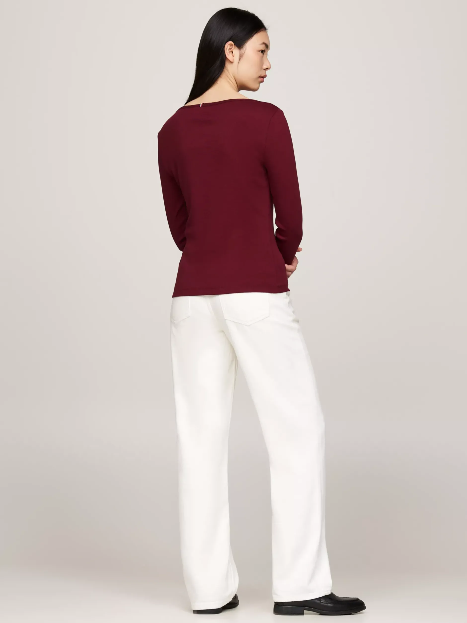 T-Shirty*Tommy Hilfiger Prążkowany T-shirt Z Długim Rękawem DEEP ROUGE