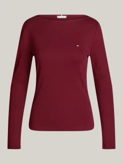 T-Shirty*Tommy Hilfiger Prążkowany T-shirt Z Długim Rękawem DEEP ROUGE