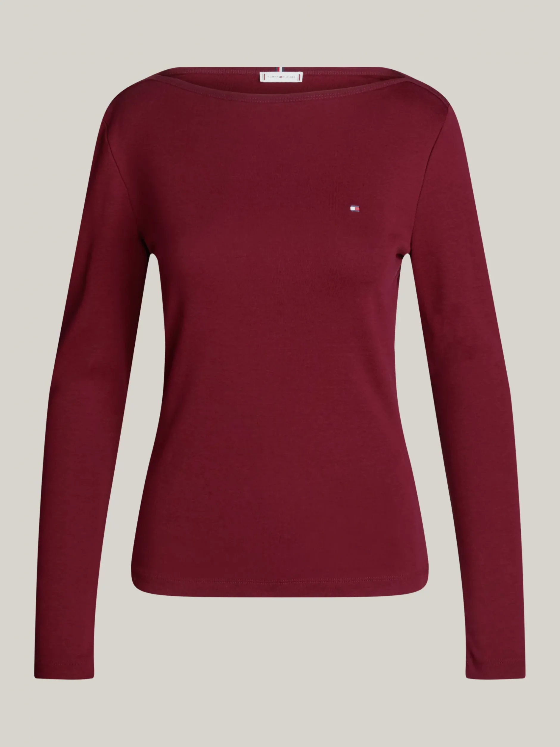 T-Shirty*Tommy Hilfiger Prążkowany T-shirt Z Długim Rękawem DEEP ROUGE