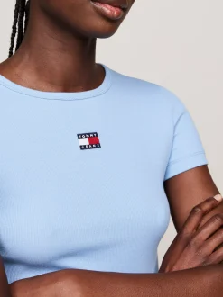 T-Shirty*Tommy Hilfiger Prążkowany T-shirt Z Naszywką Tommy WESTSIDE BLUE