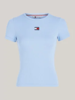 T-Shirty*Tommy Hilfiger Prążkowany T-shirt Z Naszywką Tommy WESTSIDE BLUE