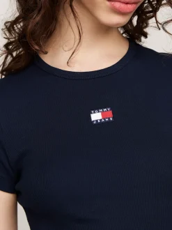 T-Shirty*Tommy Hilfiger Prążkowany T-shirt Z Naszywką Tommy DARK NIGHT NAVY