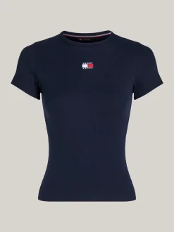 T-Shirty*Tommy Hilfiger Prążkowany T-shirt Z Naszywką Tommy DARK NIGHT NAVY