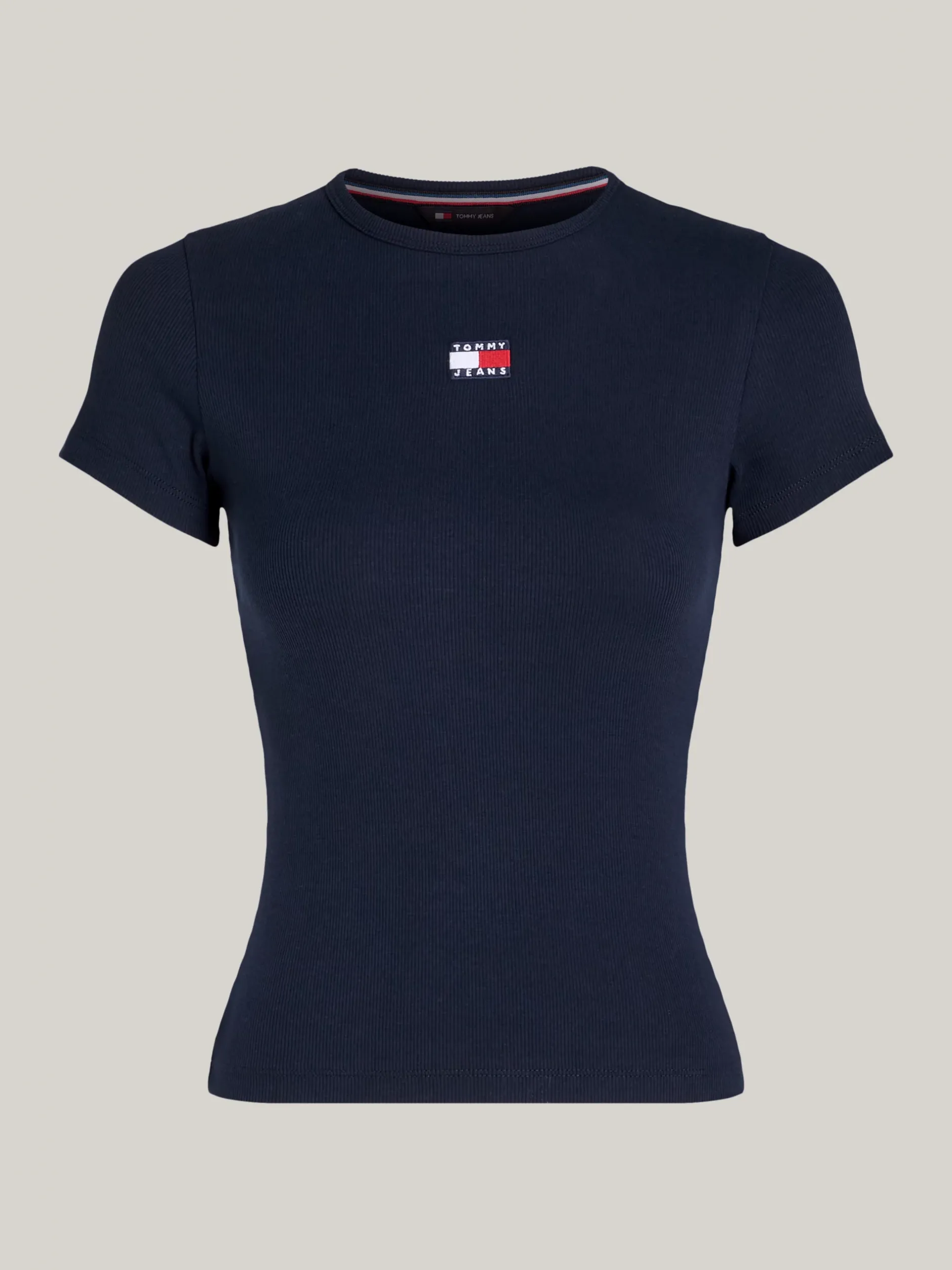 T-Shirty*Tommy Hilfiger Prążkowany T-shirt Z Naszywką Tommy DARK NIGHT NAVY