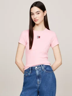 T-Shirty*Tommy Hilfiger Prążkowany T-shirt Z Naszywką Tommy BALLET PINK