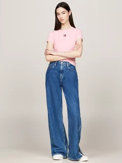 T-Shirty*Tommy Hilfiger Prążkowany T-shirt Z Naszywką Tommy BALLET PINK