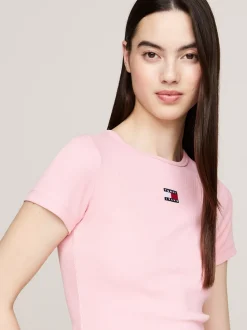 T-Shirty*Tommy Hilfiger Prążkowany T-shirt Z Naszywką Tommy BALLET PINK