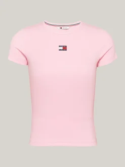 T-Shirty*Tommy Hilfiger Prążkowany T-shirt Z Naszywką Tommy BALLET PINK