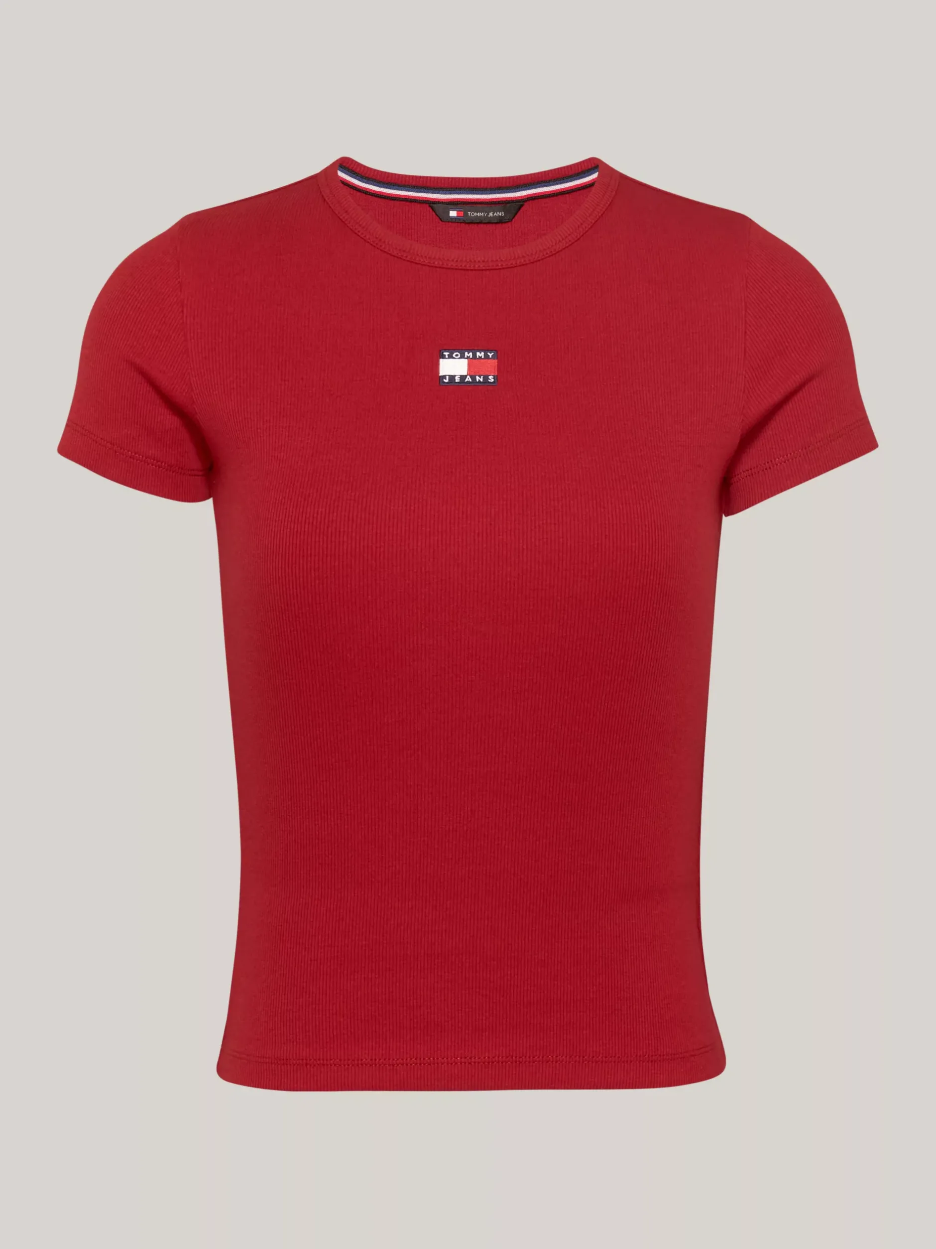 T-Shirty*Tommy Hilfiger Prążkowany T-shirt Z Naszywką Tommy REGATTA RED