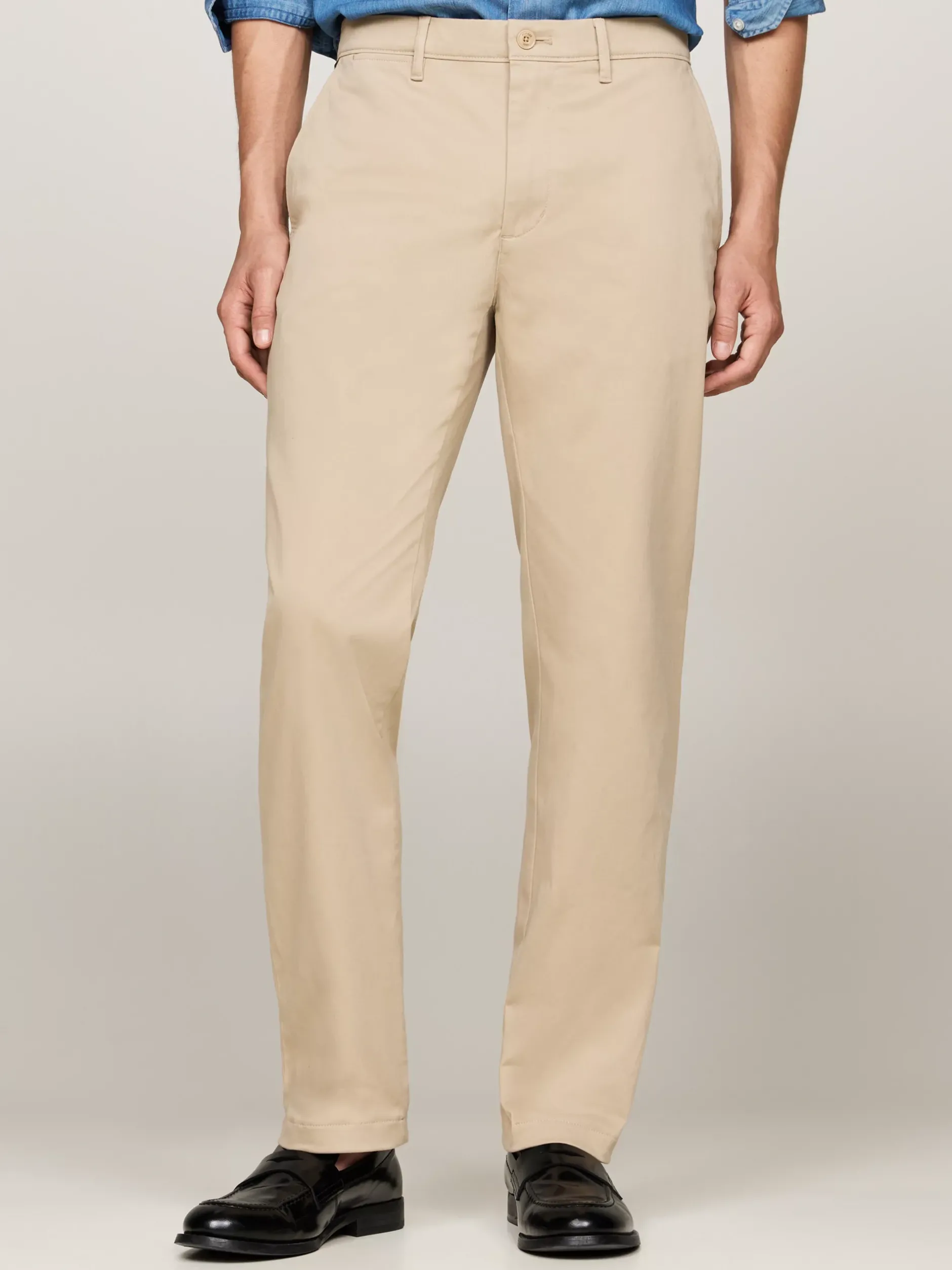 Spodnie*Tommy Hilfiger Proste Chinosy Denton Z Bawełny Ze Stretchem BATIQUE KHAKI