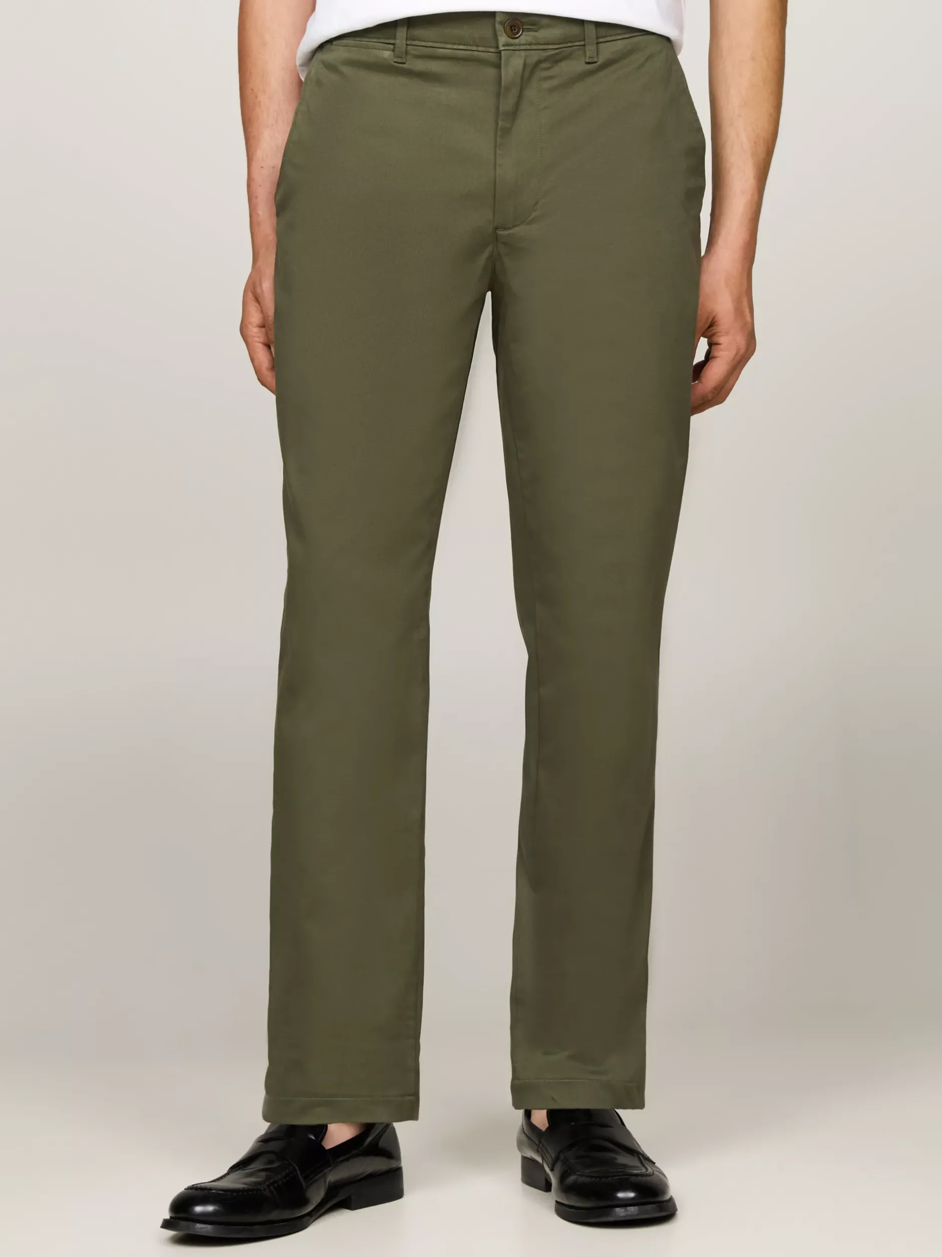 Spodnie*Tommy Hilfiger Proste Chinosy Denton Z Bawełny Ze Stretchem ARMY GREEN
