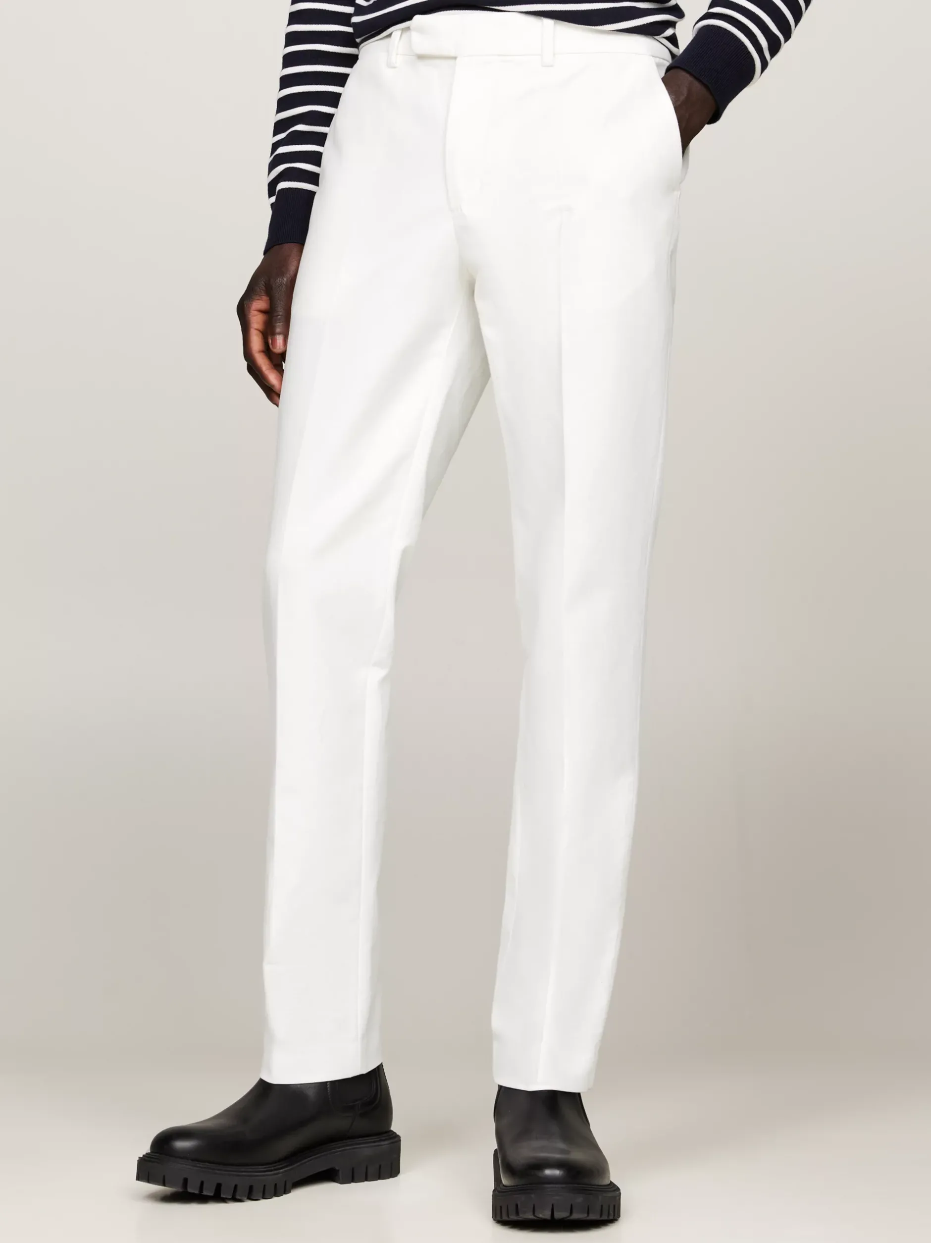 Spodnie*Tommy Hilfiger Proste Chinosy Smart Casual Z Bawełny ECRU