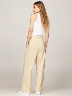 Spodnie*Tommy Hilfiger Proste Spodnie Z Zaszewkami COUNTRY IVORY