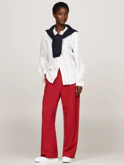 Spodnie*Tommy Hilfiger Proste Spodnie Z Zaszewkami DARK MAGMA