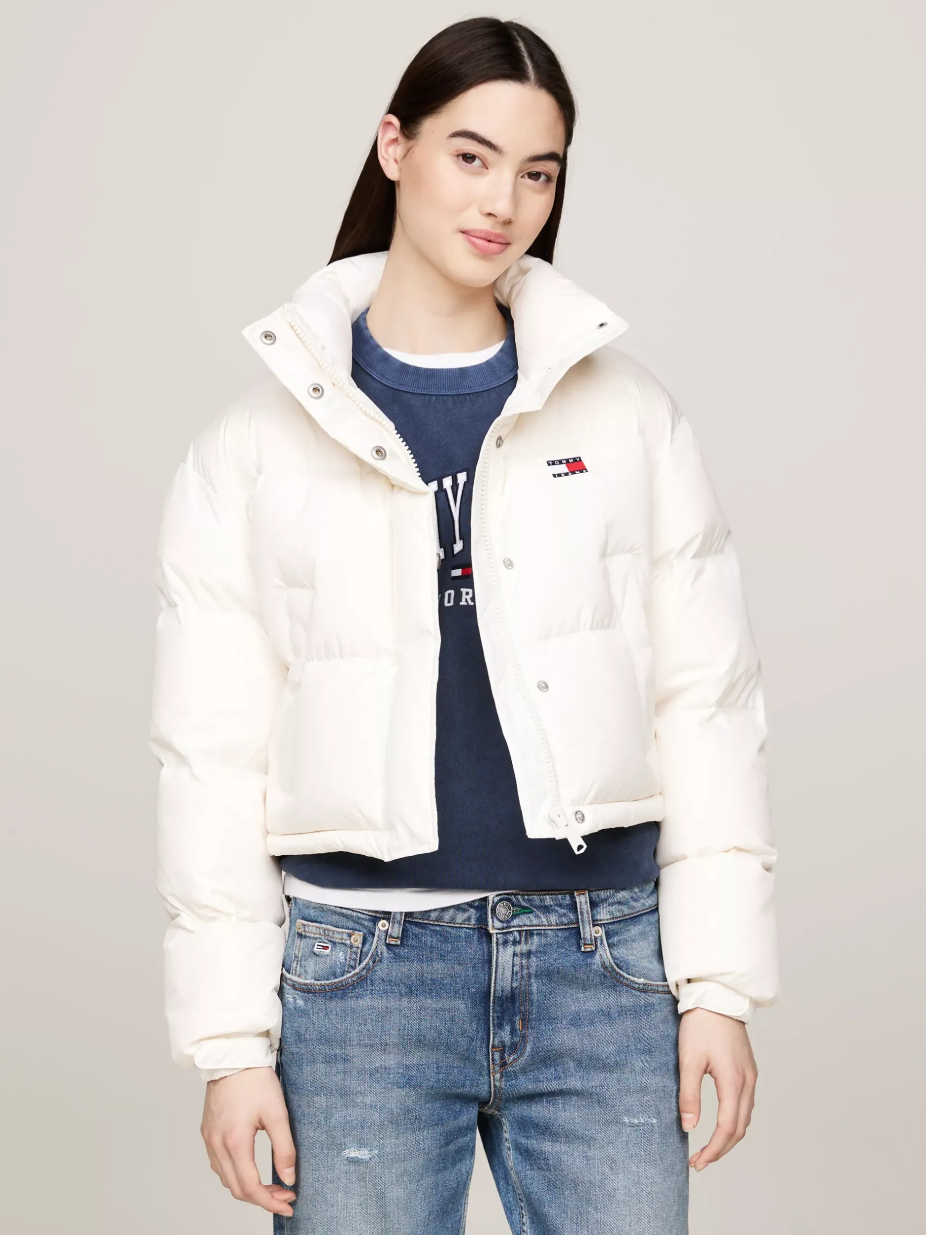 Kurtki & Płaszcze*Tommy Hilfiger Puchowa Kurtka Alaska Z Logo Z Tyłu ANCIENT WHITE