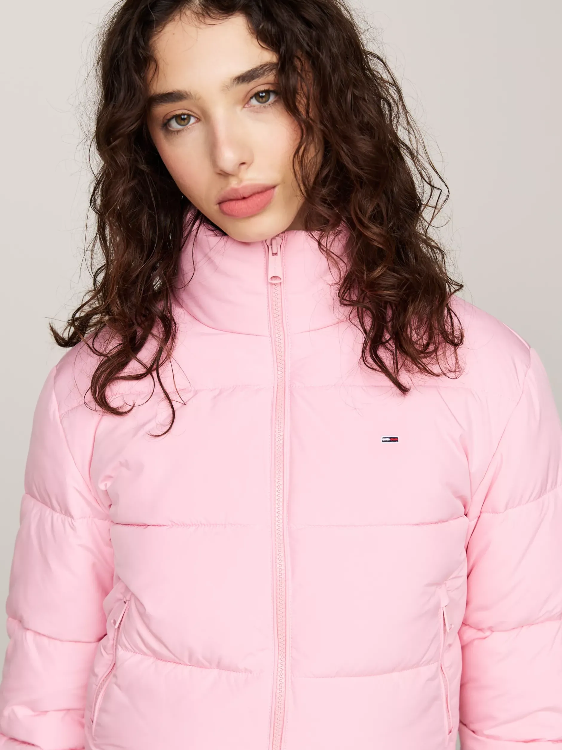 Kurtki & Płaszcze*Tommy Hilfiger Puchowa Kurtka Na Zamek O Skróconym Kroju BALLET PINK