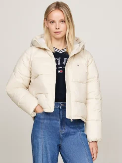 Kurtki & Płaszcze*Tommy Hilfiger Puchowa Kurtka Na Zamek Z Kapturem NEWSPRINT
